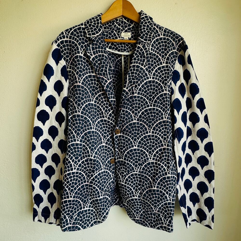 John Robshaw Navy and White Patterned Blazer